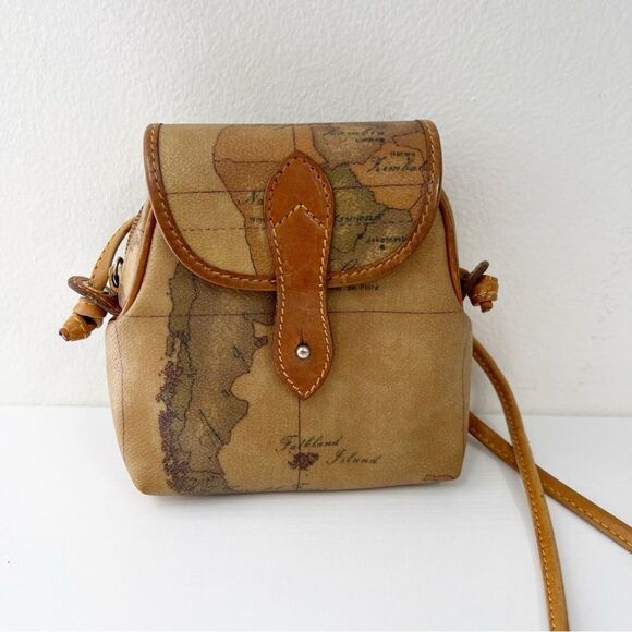 Alverio Martini 1st Classe Crossbody Map Print Belt Bag Vintage Leather - Picture 1 of 5
